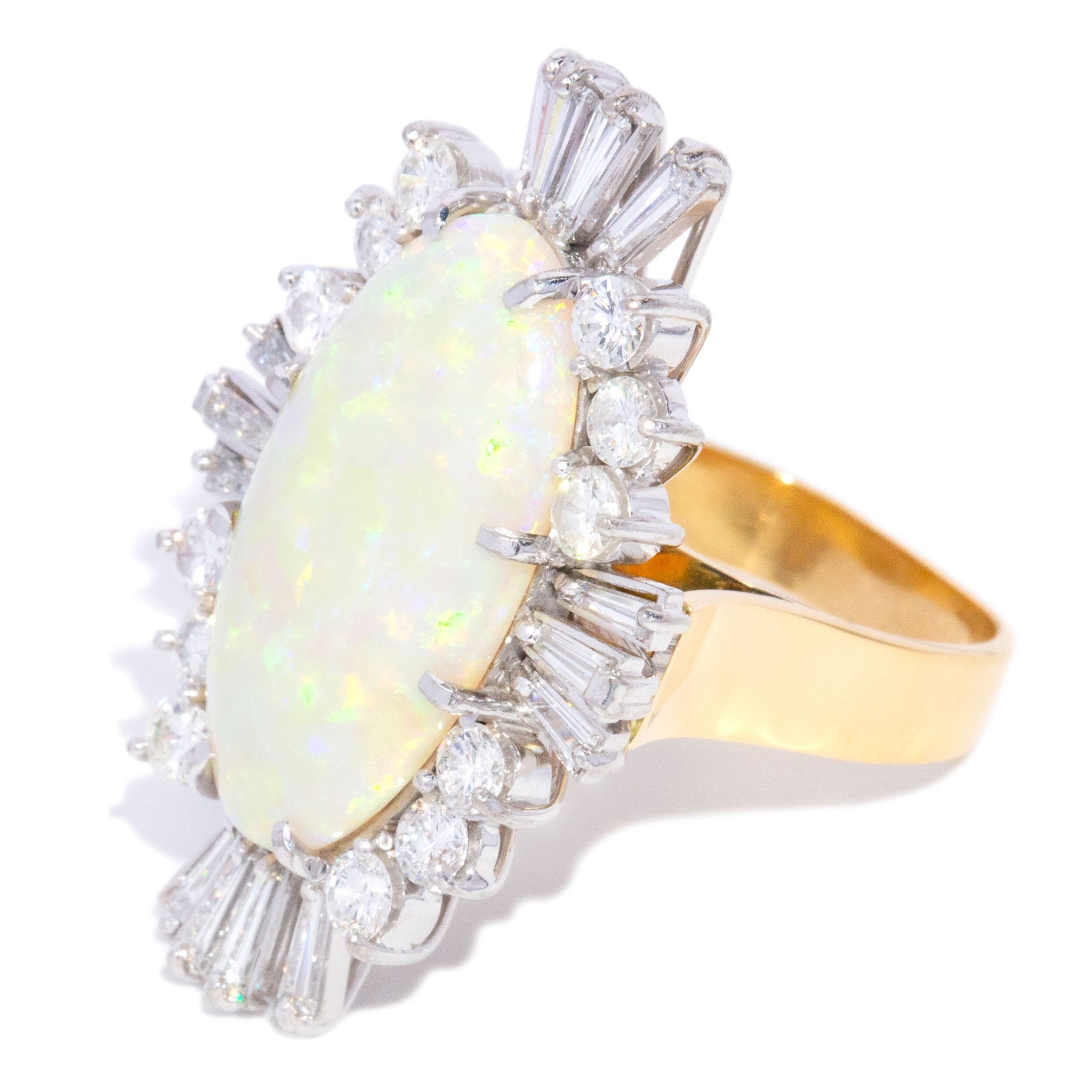 Zoey 1980s Opal & Diamond Cocktail Ring 18K Two Tone Gold Rings Anthology Jewellers 