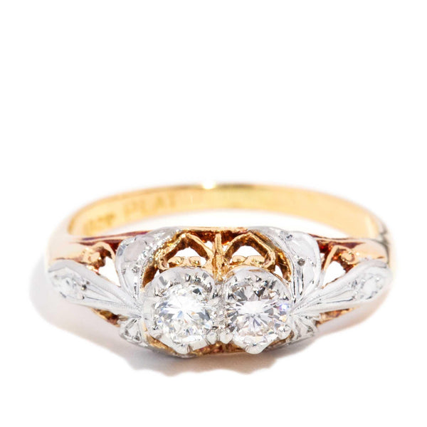 Zyella 1950s Twin Diamond Ring 18ct Gold Platinum