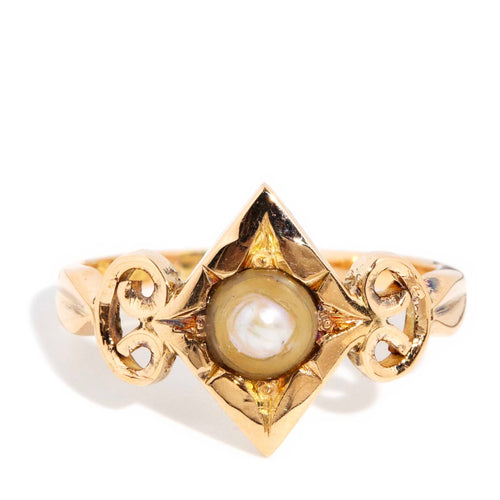Alba 1960s Star Set Openwork Half Pearl Ring 18K Rose Gold