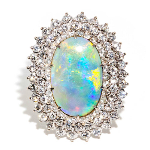 Amelia 1970s Australian Opal Diamond Ring 18K Two Tone Gold
