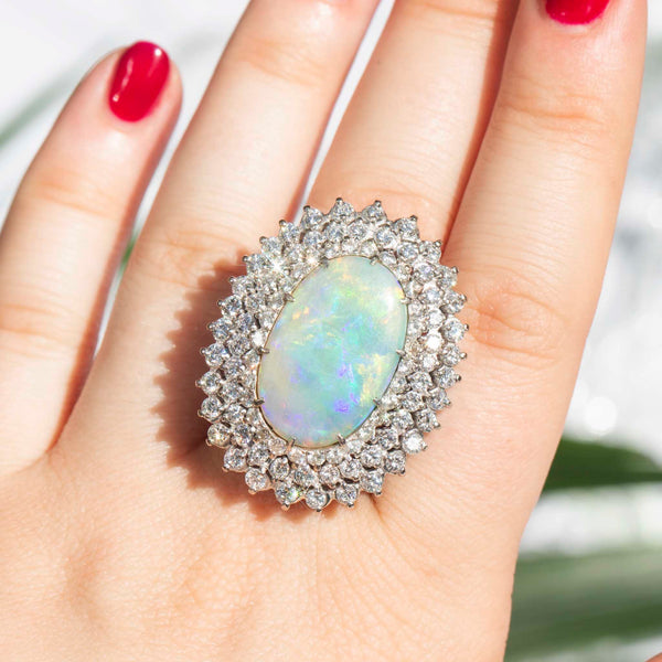 Amelia 1970s Australian Opal & Diamond Ring Rings Imperial Jewellery 