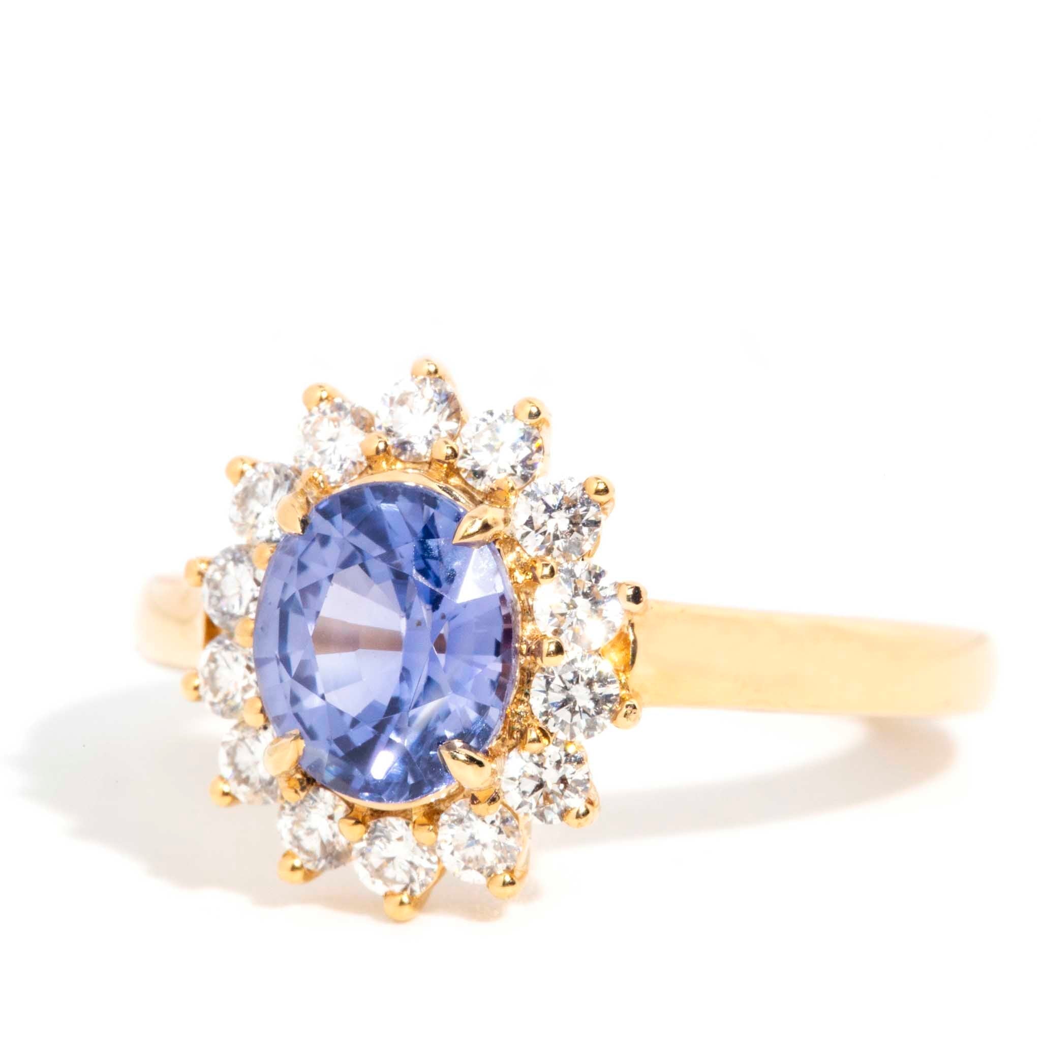 Azure Petite 18ct Gold Ceylon Sapphire & Diamond Halo Ring Rings Imperial Jewellery 