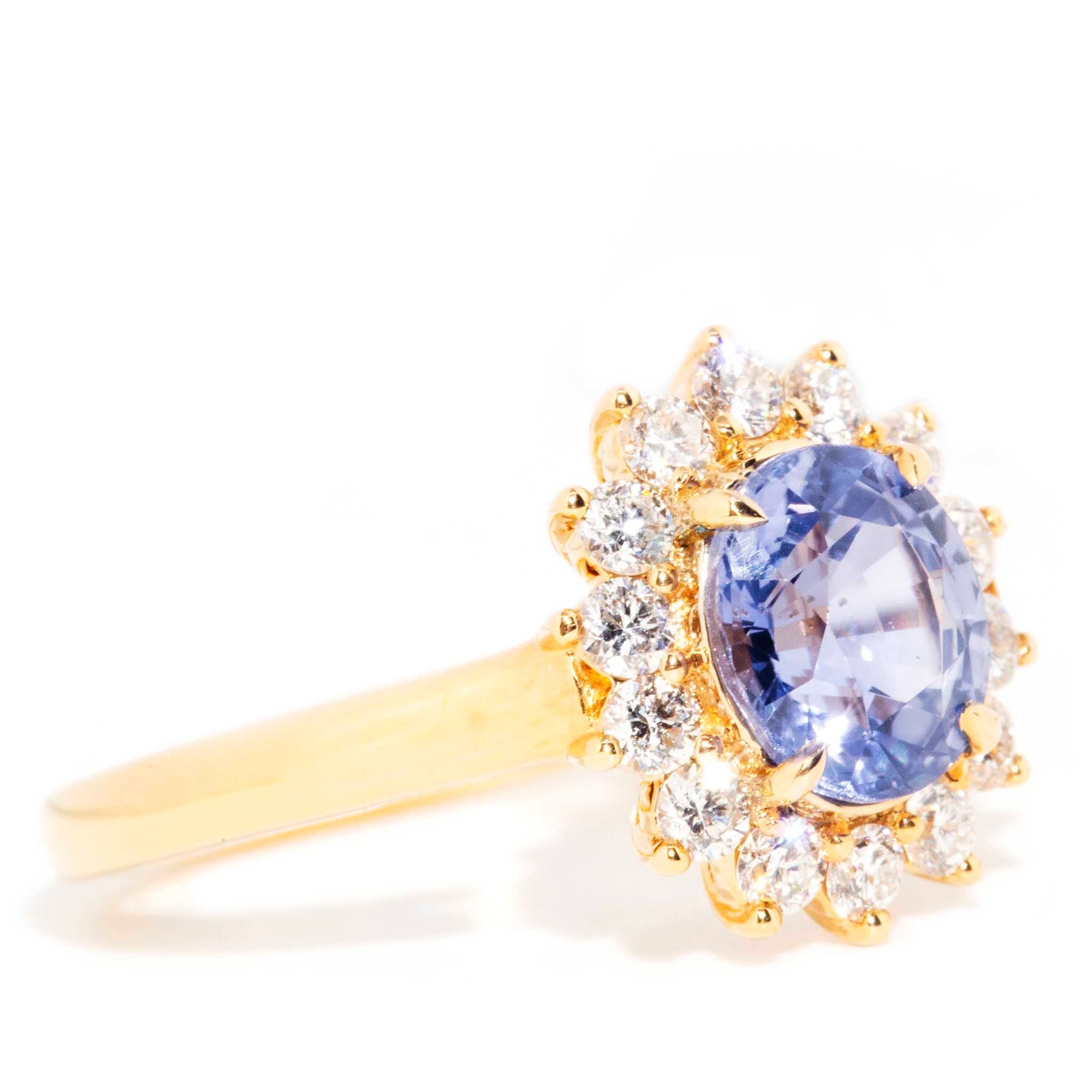 Azure Petite 18ct Gold Ceylon Sapphire & Diamond Halo Ring Rings Imperial Jewellery 