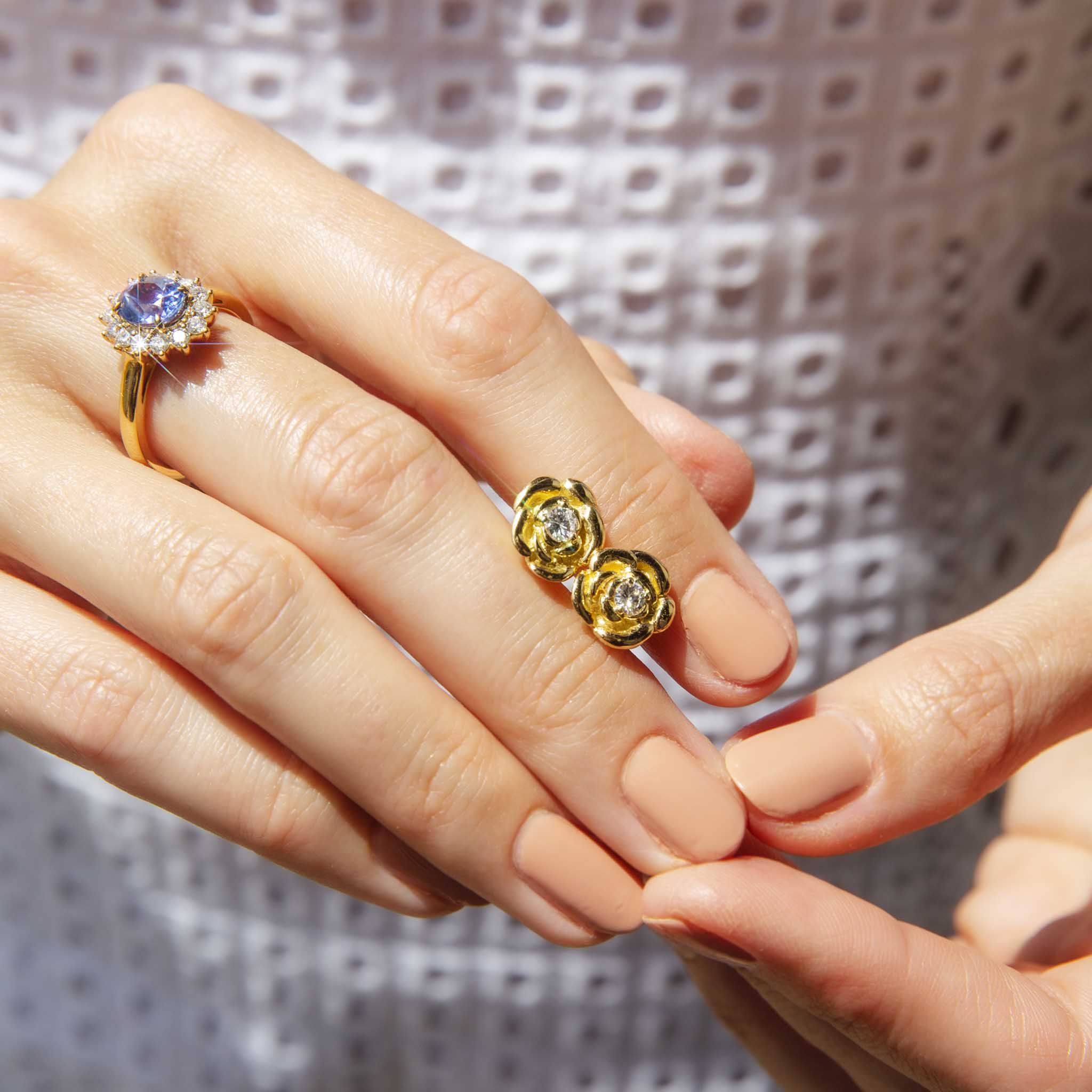 Azure Petite 18ct Gold Ceylon Sapphire & Diamond Halo Ring Rings Imperial Jewellery 