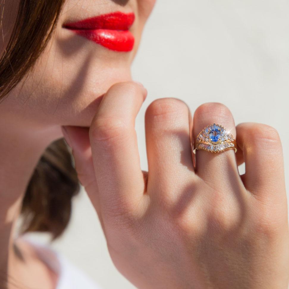 Coraline 18 Carat Ceylon Sapphire Diamond Cluster Ring Rings Imperial Jewellery