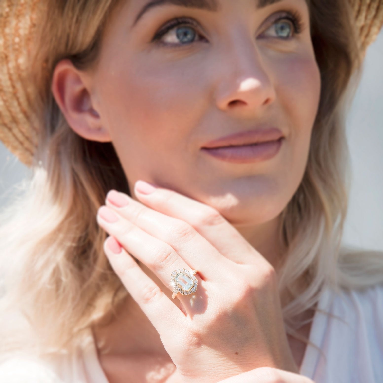Elissa 3.07 Carat Emerald Cut Aquamarine & Diamond Ring Rings Imperial Jewellery