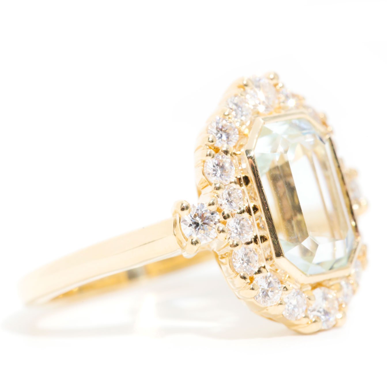Elissa xxxx Carat Emerald Cut Aquamarine & Diamond Ring Rings Imperial Jewellery 