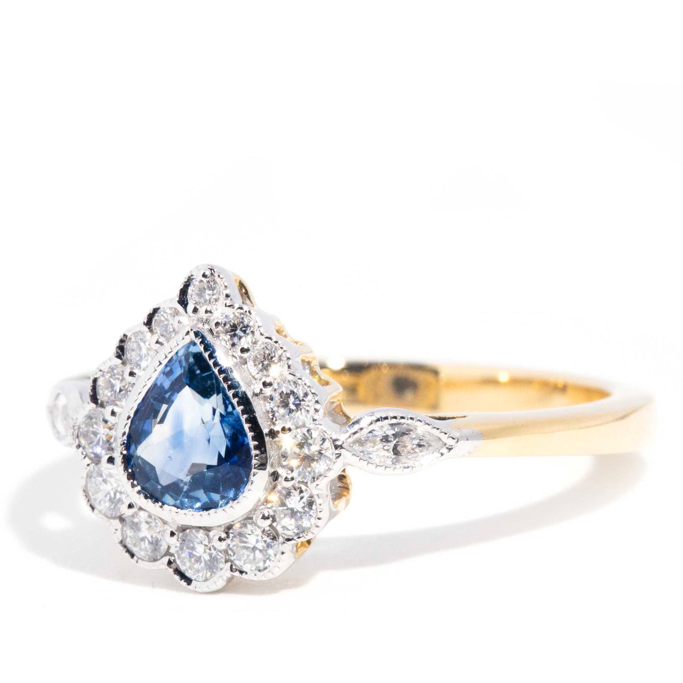 Erin 0.70ct Pear Sapphire & Diamond 18ct Gold Contemporary Halo Ring* GTG Rings Imperial Jewellery 