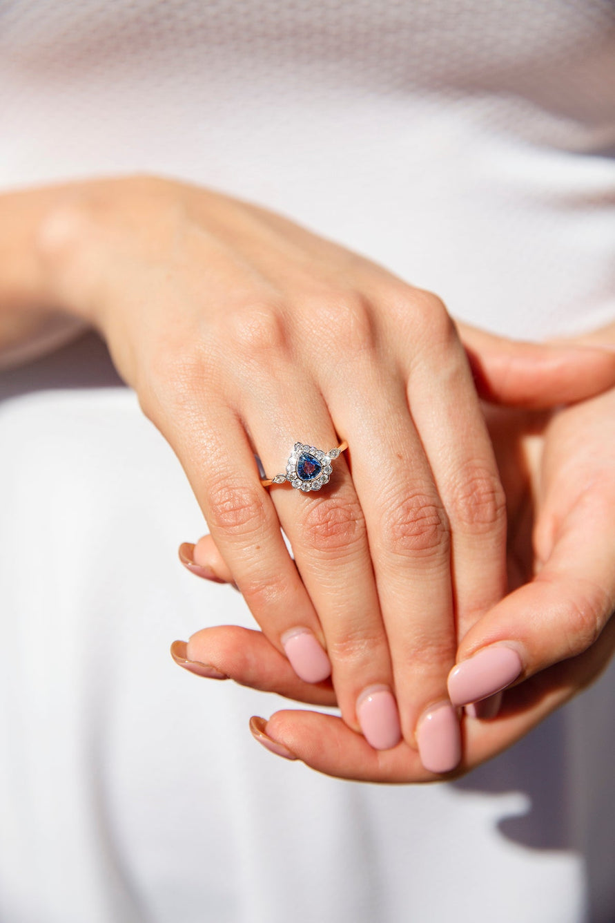 Erin 0.70ct Pear Sapphire & Diamond 18ct Gold Contemporary Halo Ring* GTG Rings Imperial Jewellery 