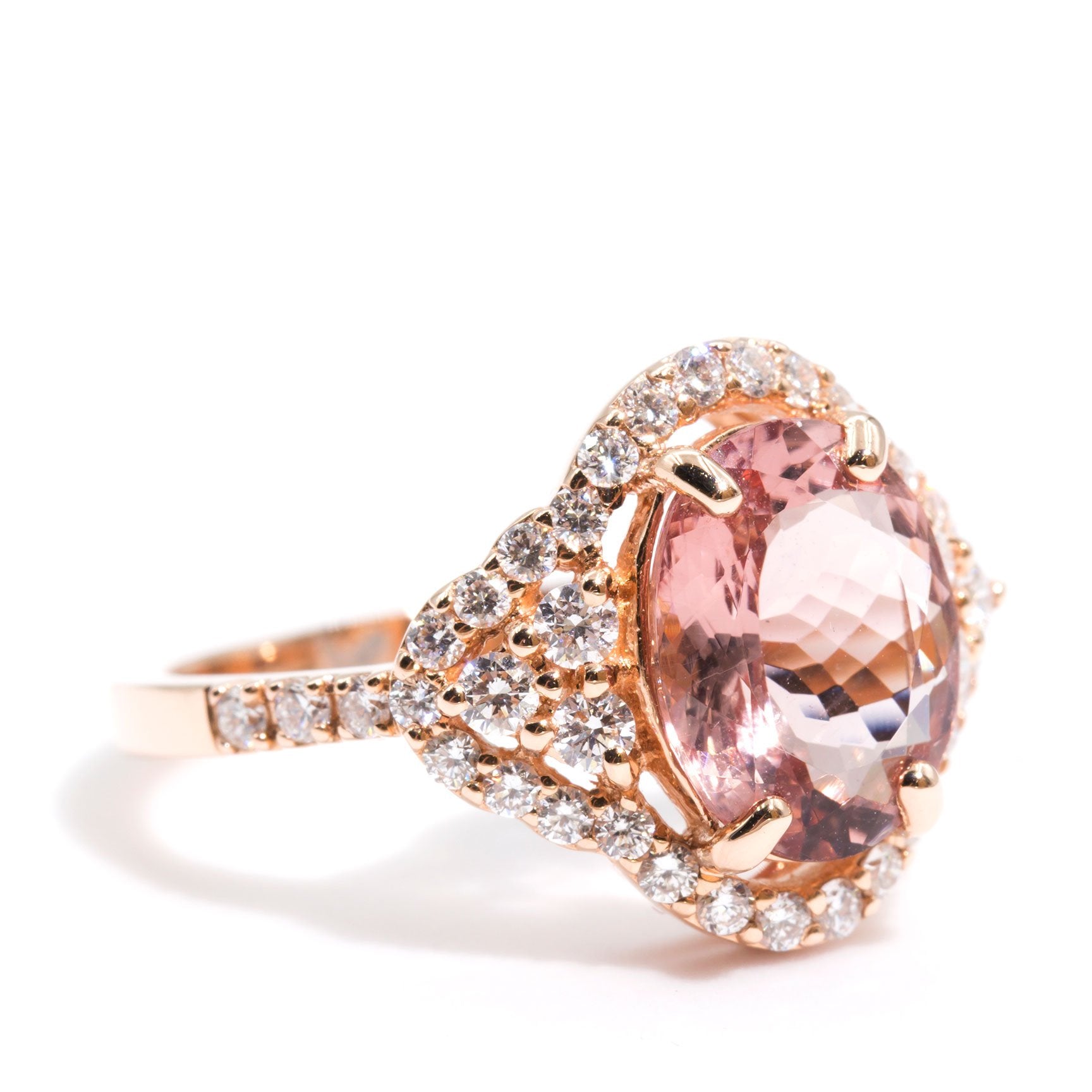 Hailey Morganite & Diamond Halo Ring Imperial Jewellery - Auctions, Antique, Vintage & Estate 
