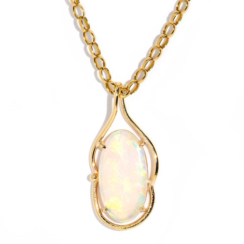 Hannah 1980s Crystal Opal Pendant & Chain 9K Yellow Gold