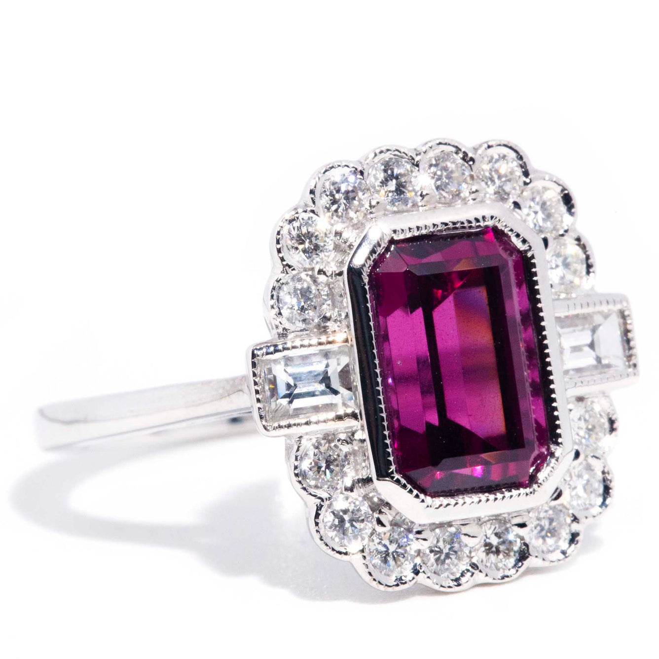 Hazel 2.77ct Fuchsia Tourmaline & Diamond Scalloped Halo Ring* GTG Rings Imperial Jewellery 