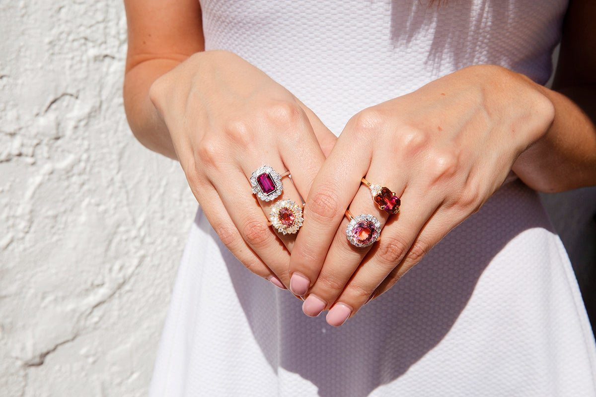 Hazel 2.77ct Fuchsia Tourmaline & Diamond Scalloped Halo Ring* GTG Rings Imperial Jewellery 