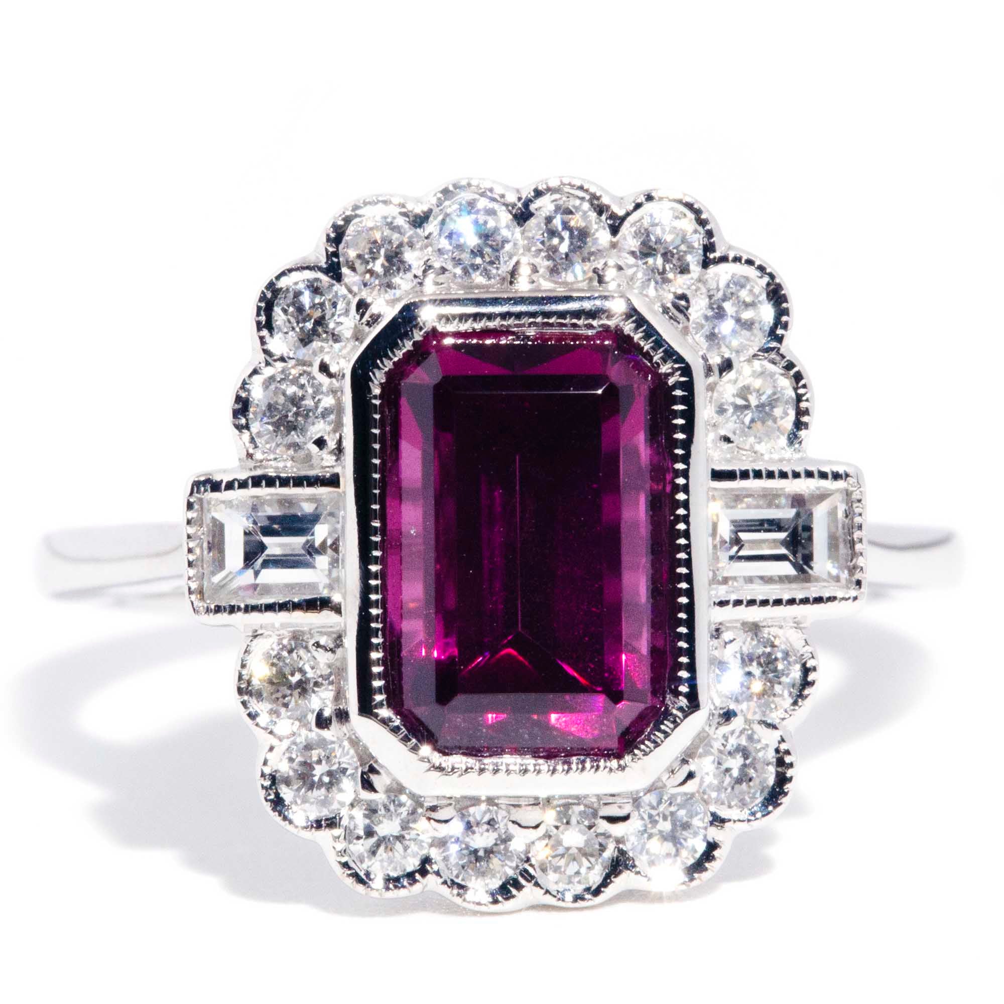 Hazel 2.77ct Fuchsia Tourmaline & Diamond Scalloped Halo Ring* GTG Rings Imperial Jewellery Imperial Jewellery - Hamilton 