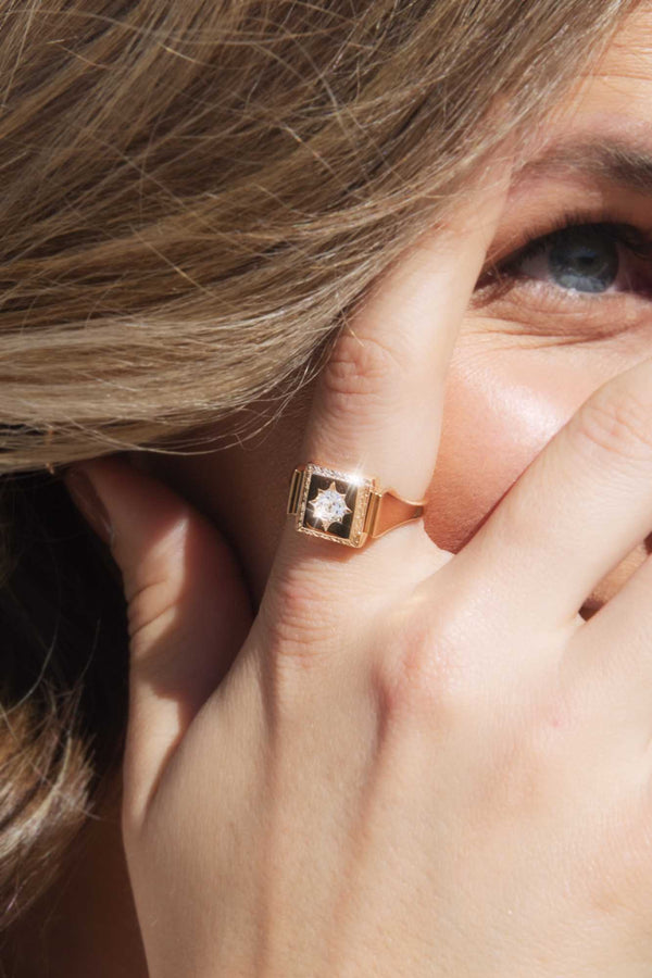 Kiran Circa 1930s 18ct Rose Gold Old Cut Diamond Signet Ring* GTG Rings Imperial Jewellery