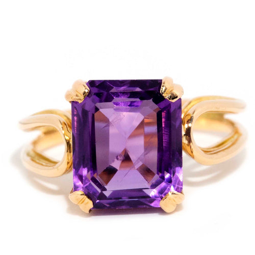 Laia 1980s  Emerald Cut Amethyst Loop Ring 18K Yellow Gold