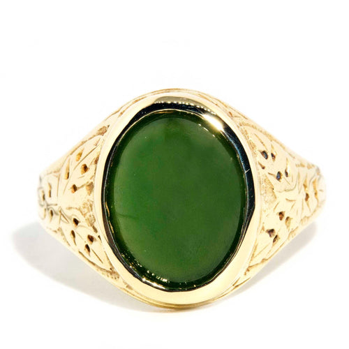 Logan 1980 sNephrite Jade Cabochon Ring 14K Yellow Gold