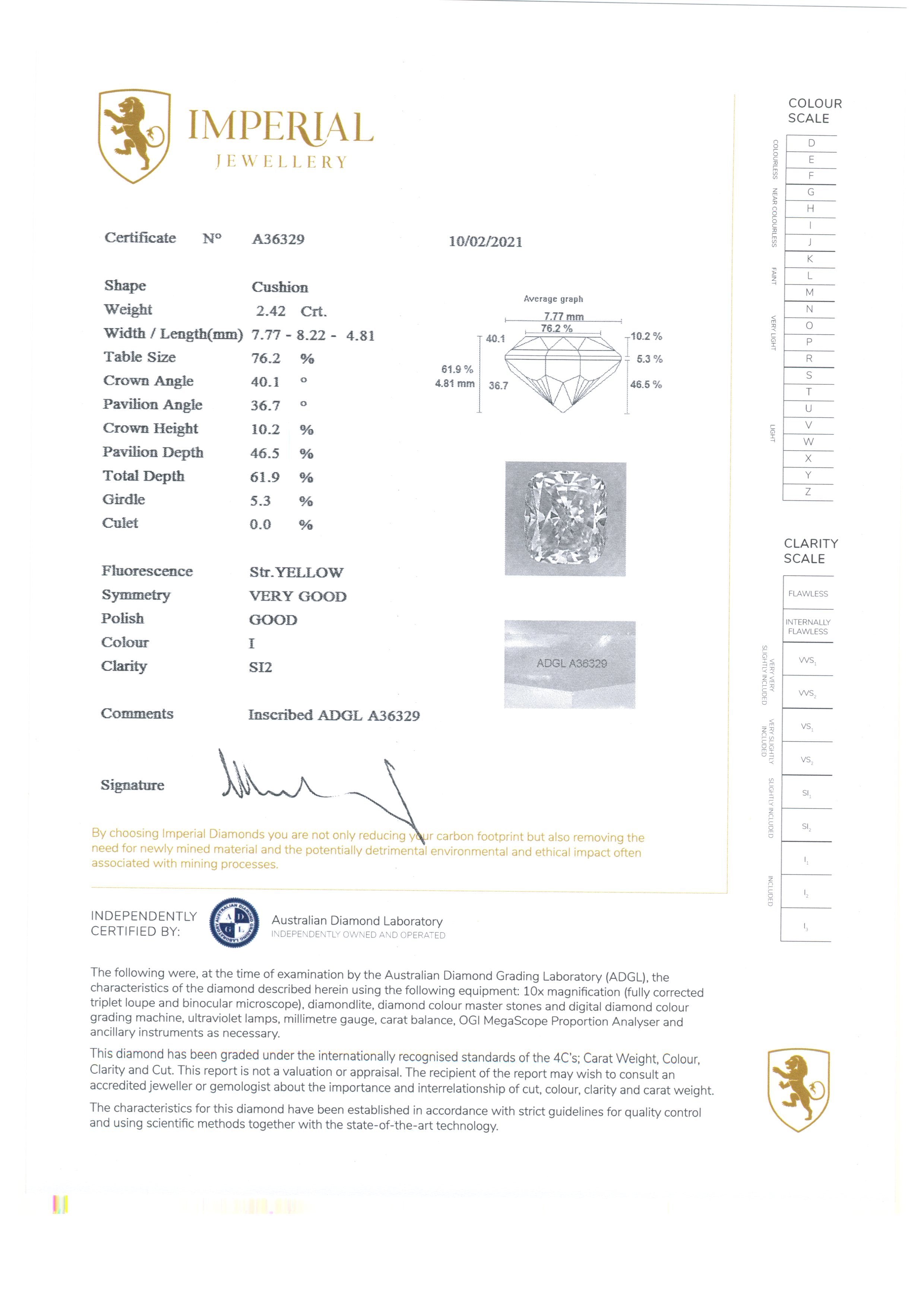 Lorenza 2.42 Carat Certified Cushion Diamond Engagement Ring*OB&Gemo Rings Imperial Jewellery