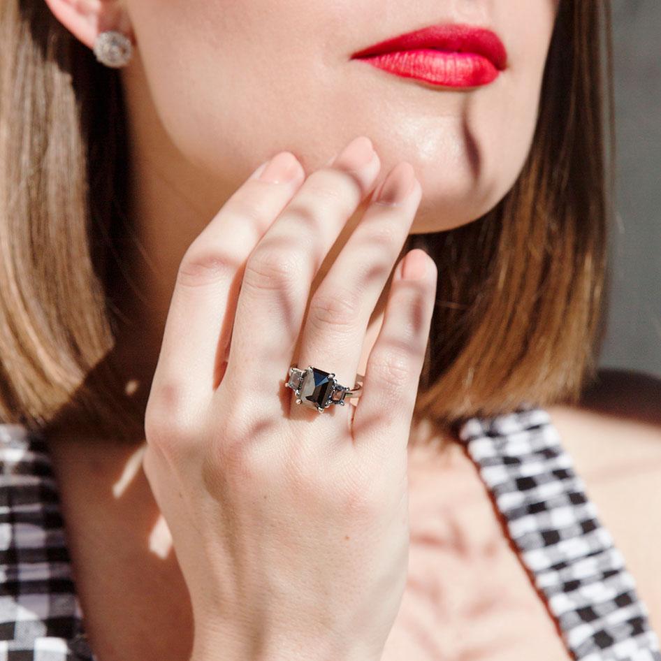 Marrakesh Platinum Black Rose Cut Diamond and Spinel Ring Rings Imperial Jewellery - Auctions, Antique, Vintage & Estate 