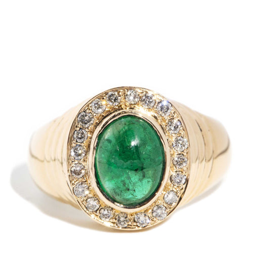 Sade 1970s Emerald & Diamond Dress Ring 18K Yellow Gold